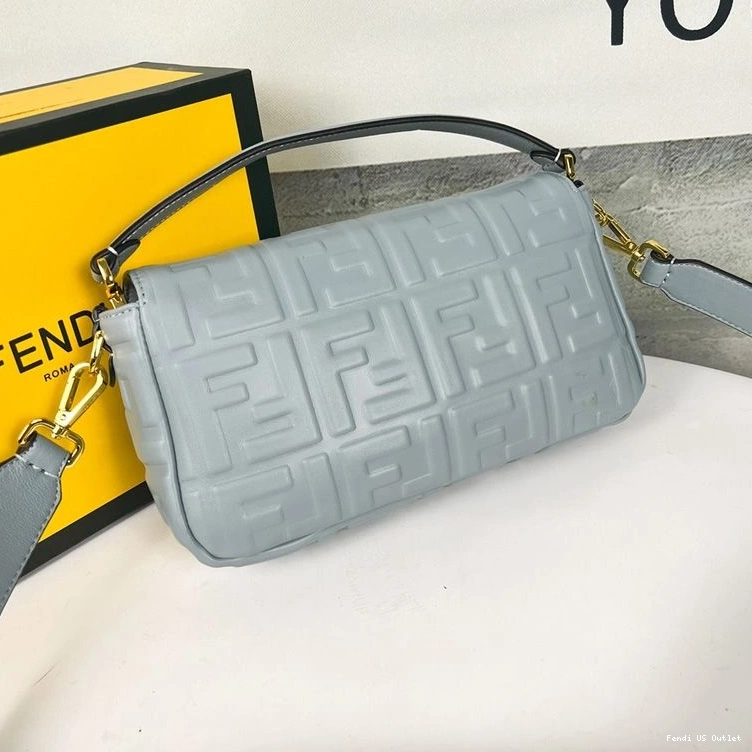 Cheap HOT Nappa Leather Motif Blue Sky Medium FF In Baguette Fendi Bag 0812